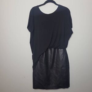 Anthropologie Bailey 44 Womens Small Faux Leather Mini Dress Black Short Sleeve